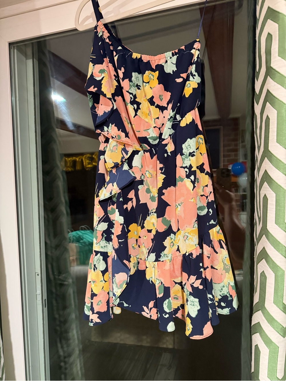 Kaari Blue One-Shoulder Navy Floral Ruffle Dress